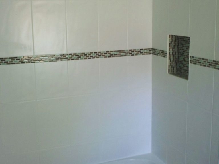 after custom shower porcelain mosaic tile niche burlington adept services