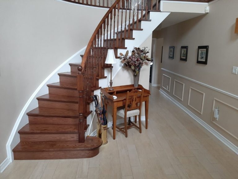 After wood stairs reno replace treads risers adept services